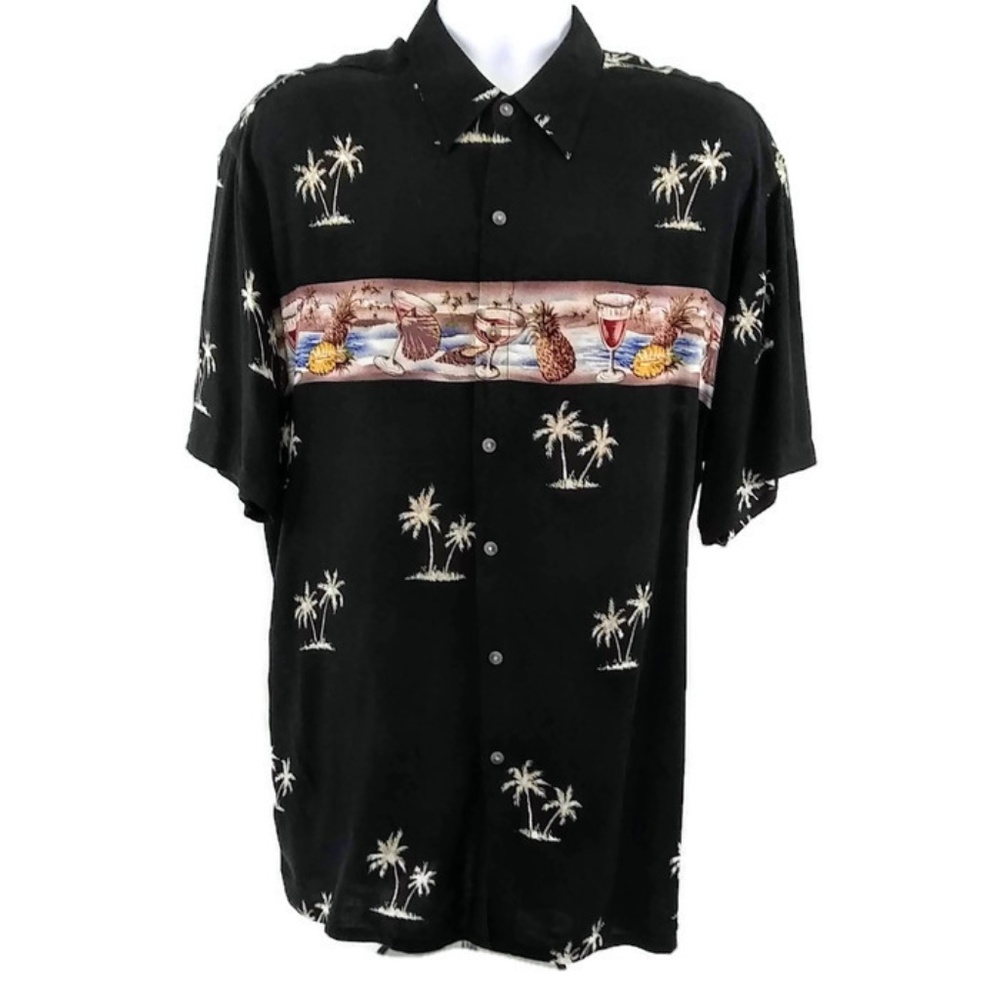 John Ashford Mens Button Down Shirt with Pineapple Graphic Print Short Sleeves L